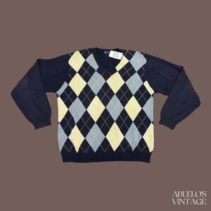 Brooks Brothers Argyle Sweater | Navy Cotton Knit | Size XL | Vintage